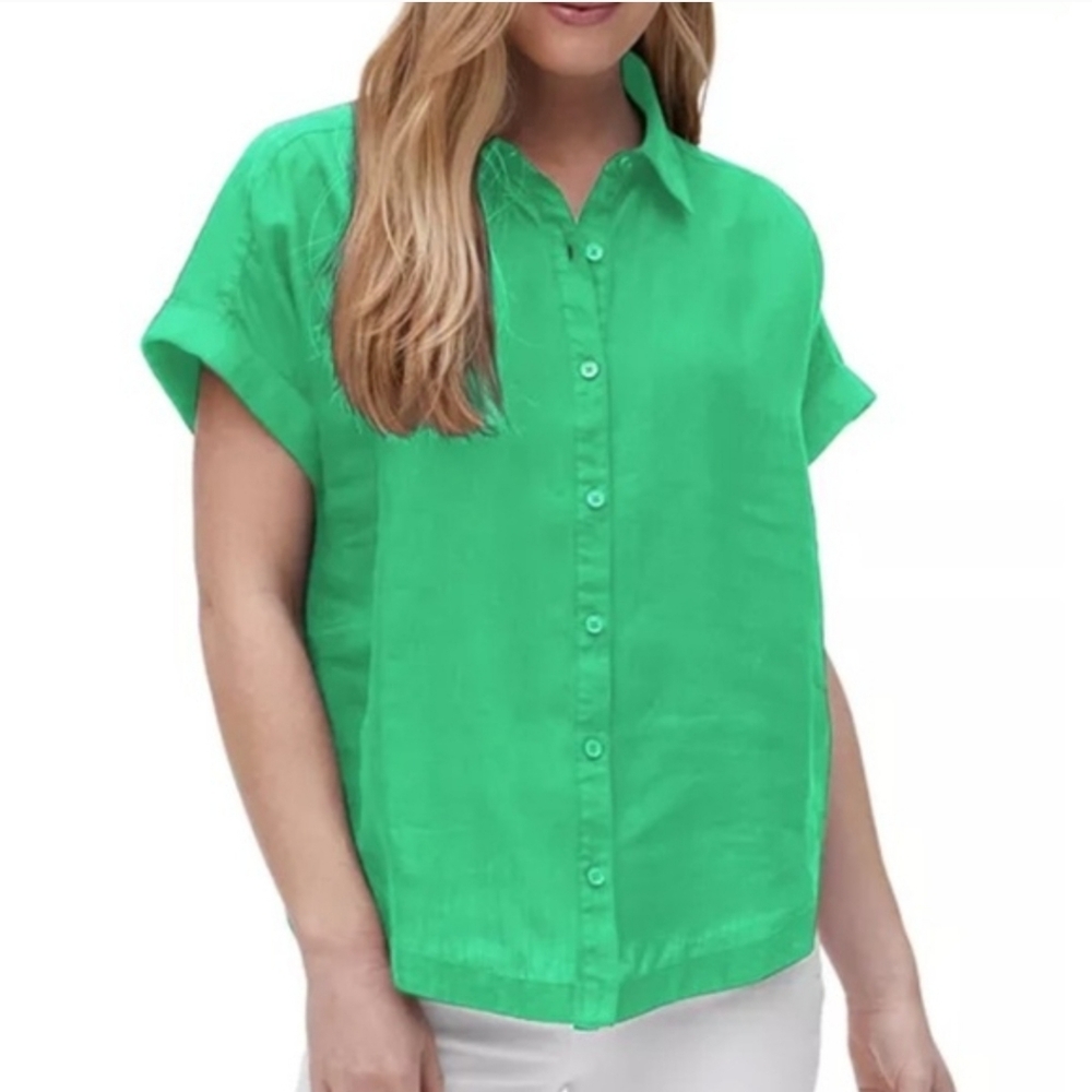 NWT - Michael Stars "Field" Green Charlie Woven Linen Button Down Shirt - Size L